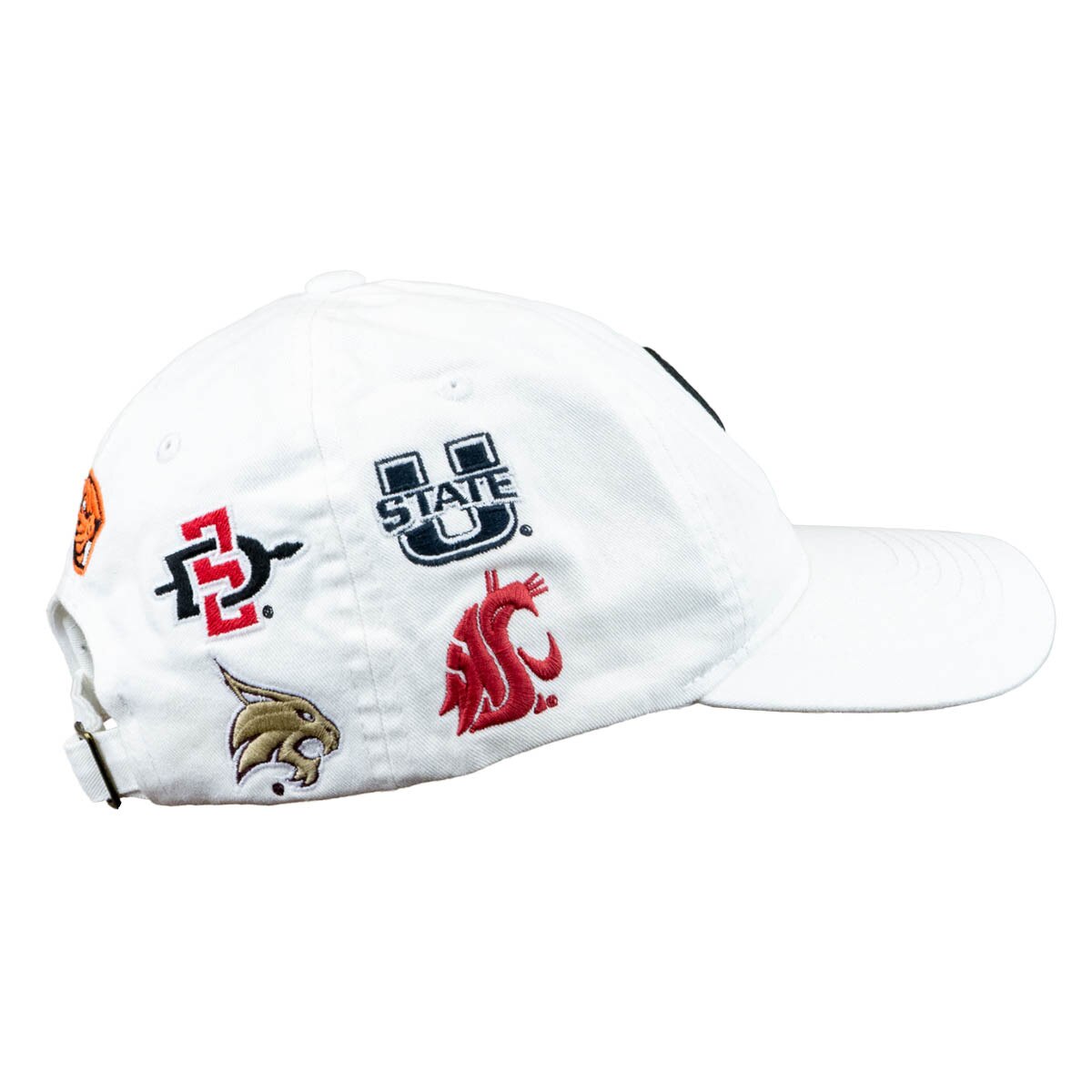 Pac 12 team embroidered all over zephyr white adjustable cap